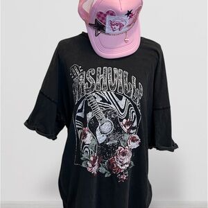 🎸SO Charcoal Gray Nashville Graphic T-Shirt with Guitar Design Size L